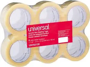 Universal UNV63120 Deluxe General-Purpose Acrylic Box Sealing Tape, 3" Core, 1.88" x 110 yds, Clear, 6/Pack