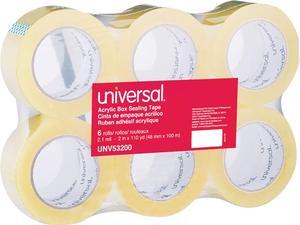 Universal UNV53200 Deluxe General-Purpose Acrylic Box Sealing Tape, 3" Core, 1.88" x 110 yds, Clear, 6/Pack Universal UNV53200 Deluxe General-Purpose Acrylic Box Sealing Tape, 3" Core, 1.88" x 110 yds, Clear, 6/Pack
