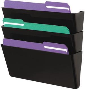 Universal UNV08121 Wall File, Three Pocket, Plastic, Black