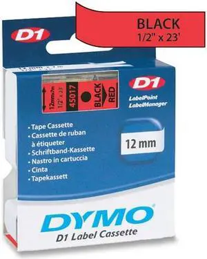 Dymo D1 Permanent Polyester Tape, 1/2", Black Print on Red