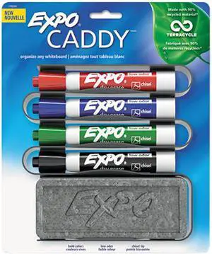 EXPO 1785294, Mountable Whiteboard Caddy, With 4 Markers/Eraser, Set