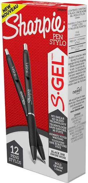Sanford 2096149 S Gel Pen, Bold 1 mm, Black Ink, Black Barrel