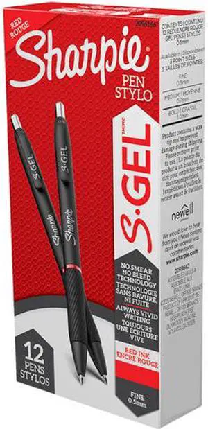 Sanford 2096166 S-Gel Retractable Gel Pen, Fine 0.5 mm, Red Ink, Black Barrel