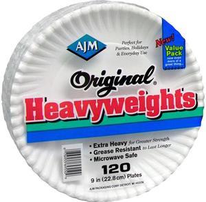 AJM Packaging White Paper Plates 6 inch Dia 100/Bag 10 Bags/Carton