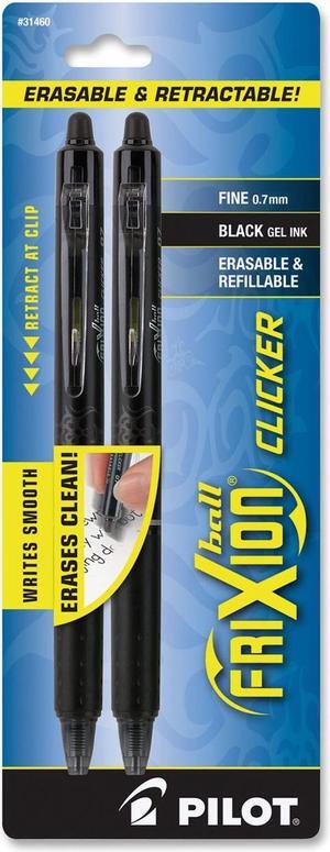 FriXion 31460, .7mm Clicker Erasable Gel Pen, 0.7 mm Pen Point Size - Black Gel-based Ink - Black - 2/Pack