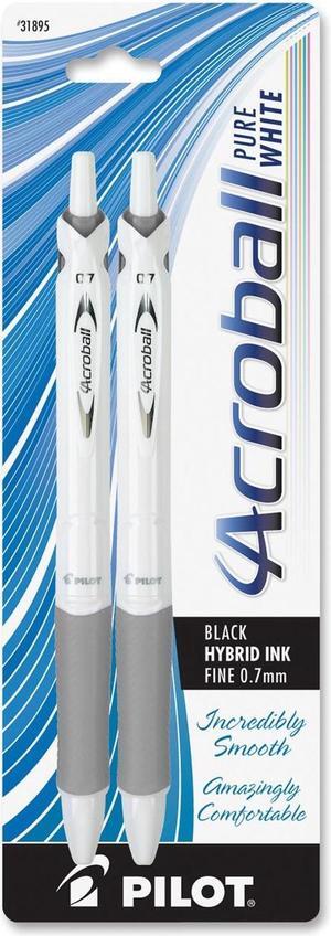 Pilot 31895 Acroball .7mm Retractable Pen, Fine Pen Point Type - 0.7 mm Pen Point Size - Refillable - Black - White - 2/Pack