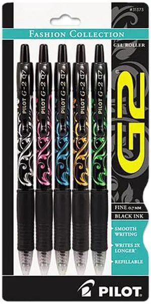 Pilot 31373 G2 Fashion Premium Retractable Gel Ink Pen, Black Ink/Asst. Barrels,.7mm, 5/Pack