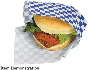 BAGCRAFT P057850 Grease-Resistant Paper Wraps and Liners, 12.00" x 12.00", Blue Check, 1000/Box, 5 Boxes/Carton
