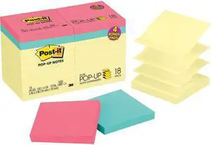 Post-it R330-14-4B Original Pop-up Notes Value Pack, 3 x 3, Canary/Cape Town, 100-Sheet, 18/Pack