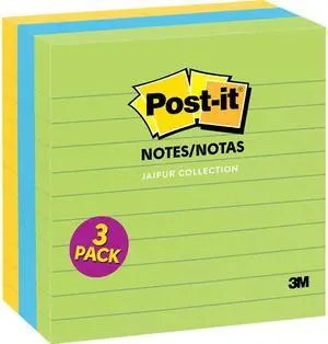 Post-it 6753AUL Original Pads in Jaipur Colors, 4 x 4, Lined, 200-Sheet, 3/Pack