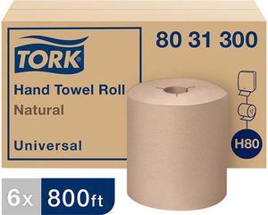 Tork 8031300 Universal Hand Towel Roll, Notched, 8" x 800 ft, Natural, 6 Rolls / Carton