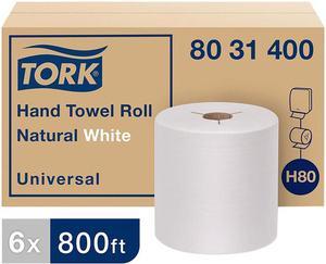 Tork 8031400 Universal Hand Towel Roll, Notched, 8" x 800 ft, Natural White, 6 Rolls / Carton