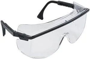 Uvex 763-S2500 Astro OTG 3001 Wraparound Safety Glasses, Black Plastic Frame, Clear Lens