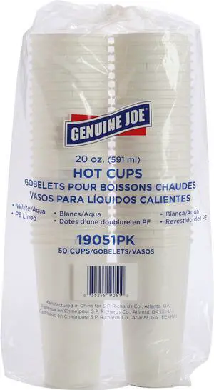 Genuine Joe 19051CT Disposable Hot Cups, 20 fl oz, White - 1 Carton (1000 Cups)