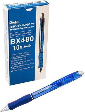 Pentel BX480-C R.S.V.P. Super RT Retractable Ballpoint Pen, 1mm, Blue Ink/Barrel, Dozen