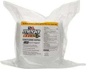 2XL 2XL422 Mega Roll Sanitizing Wipes Refill, 7.7" x 6", White, 50 ft/roll, 2 Roll/Carton