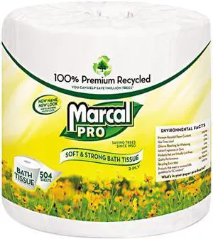 MarcalPro MAC 5001 Premium 100% Recycled Bath Tissue, 2-Ply, White, 4.3 x 3.66, 504/Roll