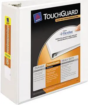 Avery Touchguard Antimicrobial View Binder w/Slant Rings 4" Cap White 17145