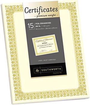 Southworth CTP1V Premium Certificates, Ivory , Fleur Gold Foil Border, 66 lb, 8.5 x 11, 15/Pack