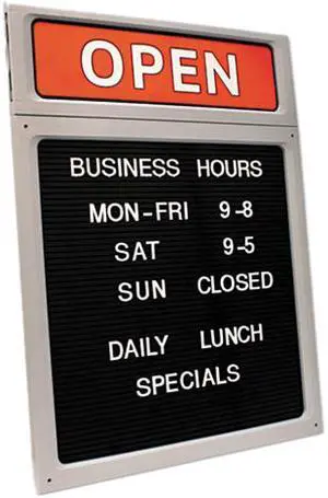 COSCO 098221 Message/Business Hours Sign, 15 x 20 1/2, Black/Red