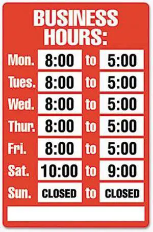 COSCO 098072 Business Hours Sign Kit,  8 x 12, Red