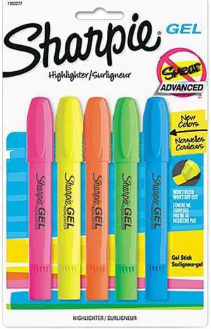 Sharpie 1803277 Gel Highlighter, Assorted Colors, 5 per Pack