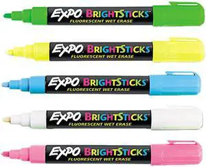 EXPO 14075 Bright Sticks Wet-Erase Fluorescent Marker Set, Bullet Tip, Assorted