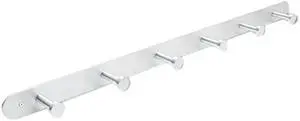 Safco 4202 Nail Head Wall Coat Rack, Six Hooks, Metal, Satin Aluminum