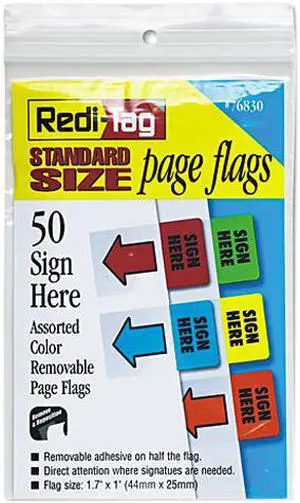 Redi-Tag 76830 Removable Page Flags, Green/Yellow/Red/Blue/Orange, 10/Color, 50/Pack