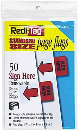 Redi-Tag 76809 Removable/Reusable Page Flags, "Sign Here", Red, 50/Pack