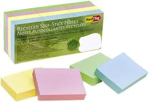 Redi-Tag 25701 100% Recycled Notes, 1 1/2 x 2, Four Pastel Colors, 12 100-Sheet Pads/Pack
