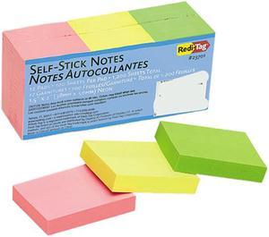 Redi-Tag 23701 Self-Stick Notes, 1 1/2 x 2, Neon, 12 100-Sheet Pads/Pack