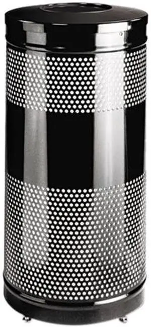 Rubbermaid Commercial S3ETBK Classics Perforated Open Top Receptacle, Round, Steel, 25 gal, Black