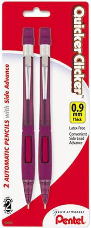 Pentel PD349BP2-K6 Quicker Clicker Mechanical Pencil, 0.90 mm, Burgundy Barrel, 2/Pk