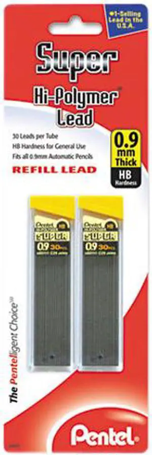 Pentel C29BPHB2 Super Hi-Polymer Lead Refills, 0.9mm, HB, Black, 2 Tubes of 30, 60/Pack