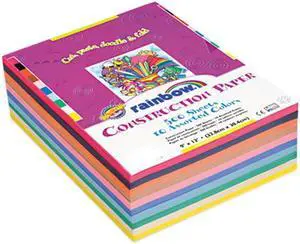 Pacon 6555 Rainbow Super Value Construction Paper Ream, 76 lb, 9 x 12, Assorted, 500 Sheets