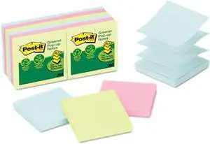 Post-it Greener Notes R330RP-12AP Recycled Pop-Up Notes Refill, 3 x 3, Pastel, 100 Sheets/Pad, 12 Pads/Pack