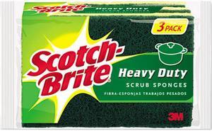 Scotch-Brite HD-3 Heavy-Duty Scrub Sponge, 4 1/2 x 2 7/10 x 6/10" Green/Yellow, 3/Pack