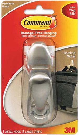 Command FC13-BN Adhesive Mount Metal Hook, Large, Brushed Nickel Finish