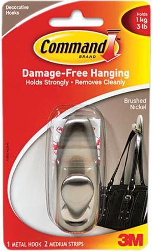 Command FC12-BN Adhesive Mount Metal Hook, Medium, Brushed Nickel Finish