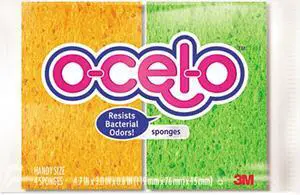 3M 7274-T O-Cel-O Sponge w/3M Stayfresh Technology, 4-7/10 x 3 x 3/5, 4/Pack