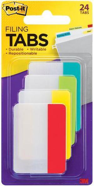 Post-it 686-ALYR Durable File Tabs, 2 x 1 1/2, Red, Yellow, Green, Blue, 24/PK