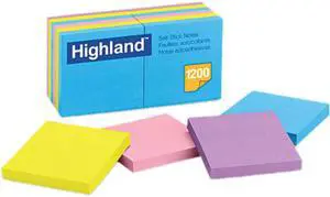 Highland 6549-B Sticky Note Pads, 3 x 3, Assorted, 100 Sheets