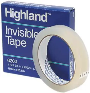 Highland 6200-3/42592 Invisible Permanent Mending Tape, 3/4" x 2592", 3" Core, Clear