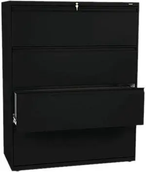 HON 894LP 800 Series Four-Drawer Lateral File, 42w x 19-1/4d x 53-1/4h, Black
