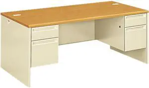 HON 38000 Series Double Pedestal Desk, 72w x 36d x 29-1/2h, Harvest/Putty