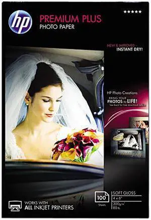 Hewlett-Packard CR666A Premium Plus Photo Paper, 80 lbs., Soft-Gloss, 4 x 6, 100 Sheets/Pack