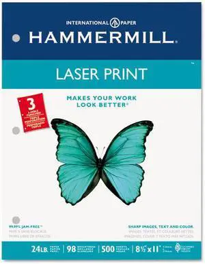 Hammermill 10768-1 Laser Print Office Paper, 3-Hole Punch, 98 Brightness, 24lb, Ltr, White, 500/Rm