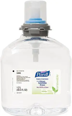 PURELL 5391-02 TFX Green Certified Instant Hand Sanitizer Foam Refill, 1200-ml, Clear