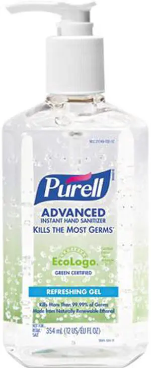 PURELL 3691-12 Green Certified Instant Hand Sanitizer Gel, 12 oz Pump Bottle, Clear
